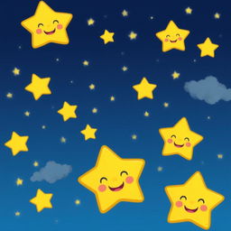 A serene night sky filled with happy, smiling stars