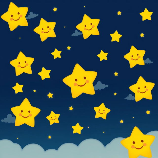 A serene night sky filled with happy, smiling stars