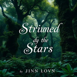 A book cover design featuring an overgrown forest with dense foliage and towering trees