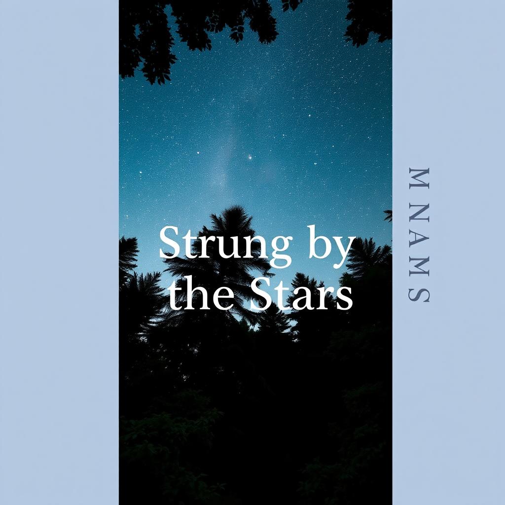 A plain colorblock book cover design featuring a starry sky as seen from the bottom of an overgrown forest