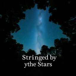 A plain colorblock book cover design featuring a starry sky as seen from the bottom of an overgrown forest