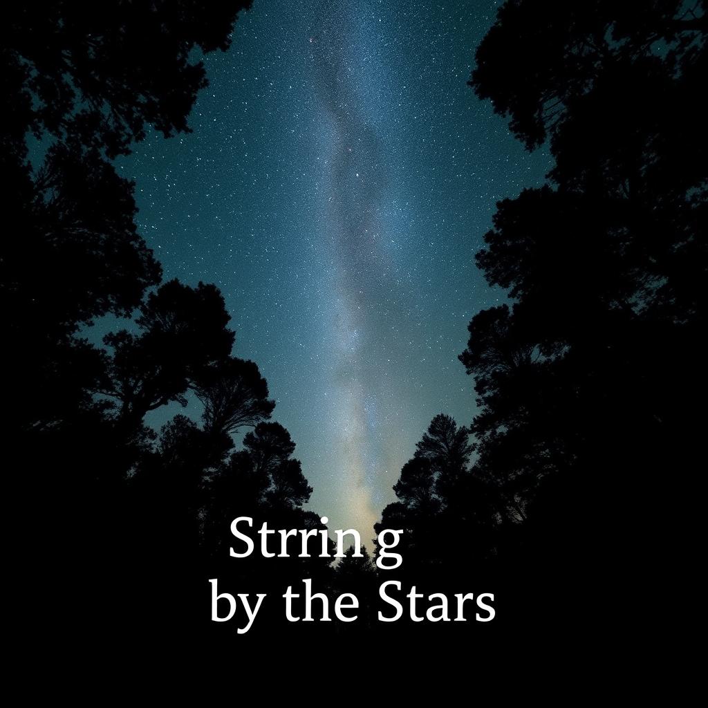 A plain colorblock book cover design featuring a starry sky as seen from the bottom of an overgrown forest