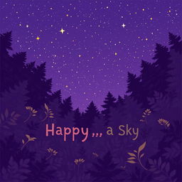 A plain color-block, cartoony book cover design featuring a starry sky as seen from the bottom of an overgrown forest