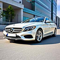 A high-resolution image of a Mercedes Benz C200, showcasing its sleek design and luxurious features