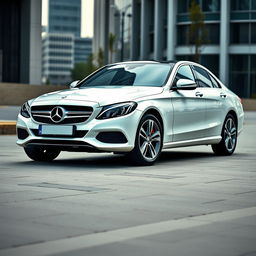 A high-resolution image of a Mercedes Benz C200, showcasing its sleek design and luxurious features