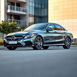 A high-resolution image of a Mercedes Benz C200, showcasing its sleek design and luxurious features