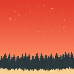 A plain color-block, retro book cover design featuring a starry sky as seen from the bottom of an overgrown forest