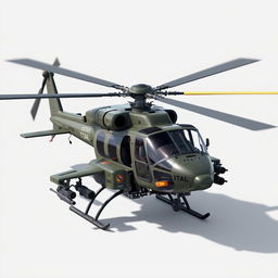 Create a detailed image of a cost-effective, multi-role helicopter inspired by the Huey, featuring counter-rotating blades