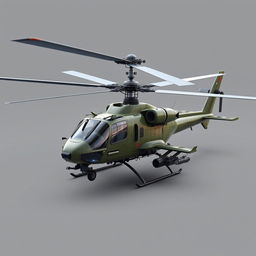 Create a detailed image of a cost-effective, multi-role helicopter inspired by the Huey, featuring counter-rotating blades