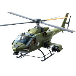 Create a detailed image of a cost-effective, multi-role helicopter inspired by the Huey, featuring counter-rotating blades