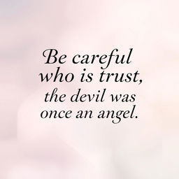 Create a visually appealing wallpaper featuring the quote 'Be careful who you trust, the devil was once an angel'