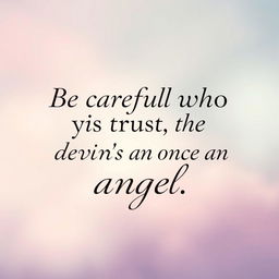 Create a visually appealing wallpaper featuring the quote 'Be careful who you trust, the devil was once an angel'