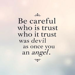 Create a visually appealing wallpaper featuring the quote 'Be careful who you trust, the devil was once an angel'