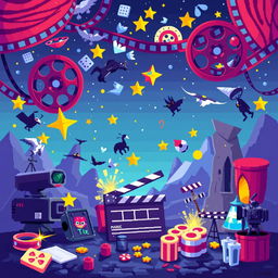 Create a pixel art image capturing the essence of movie magic imagination