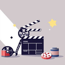 Create a minimalistic pixel art image capturing the essence of movie magic imagination