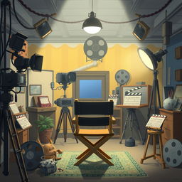 Create an image in the style of Studio Ghibli depicting a film studio environment