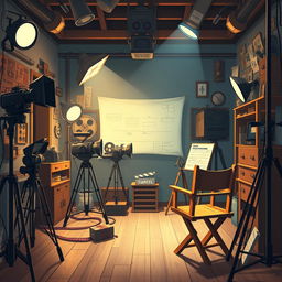 Create an image in the style of Studio Ghibli depicting a film studio environment