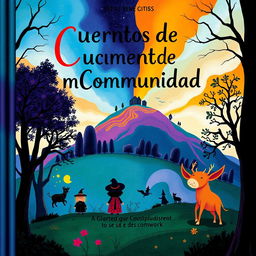 A storybook cover featuring a hill, trees, and mysterious colors like blue, purple, and orange