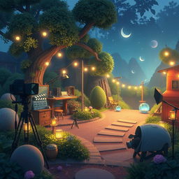 Create an image in the style of Studio Ghibli depicting a film set imagination landscape