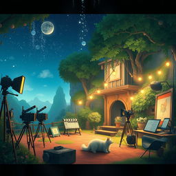 Create an image in the style of Studio Ghibli depicting a film set imagination landscape