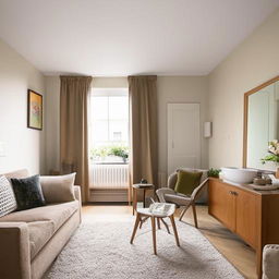 A tastefully decorated bedroom, an inviting living room and a modern, clean bathroom