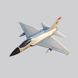 Create a detailed image of a compact aircraft design similar to the F-5, featuring a low-wing monoplane layout with a swept-back wing structure for enhanced aerodynamic performance