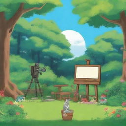 Create an image in the style of Studio Ghibli depicting an outdoor film studio