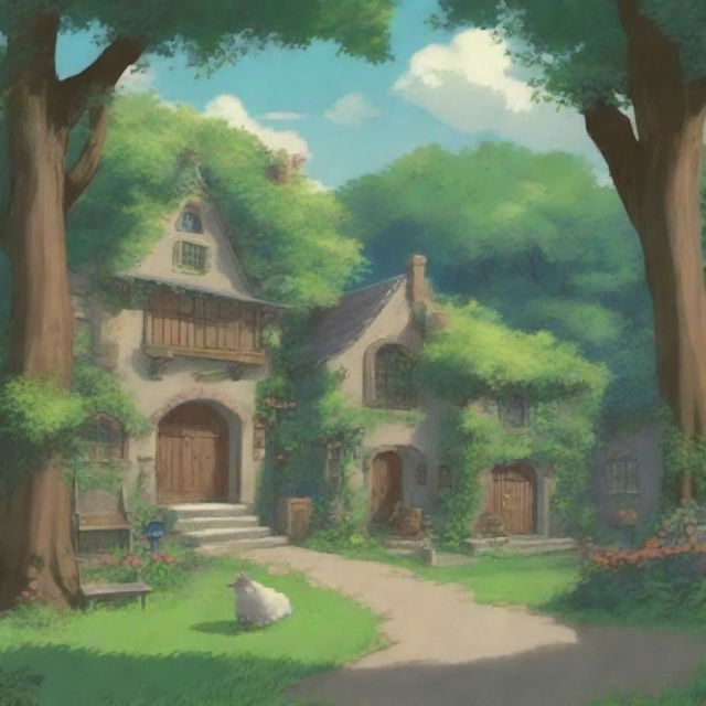 Create an image in the style of Studio Ghibli depicting an outdoor film studio