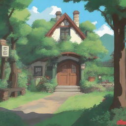 Create an image in the style of Studio Ghibli depicting an outdoor film studio