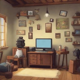 Create an image in the style of Studio Ghibli depicting a cozy film studio