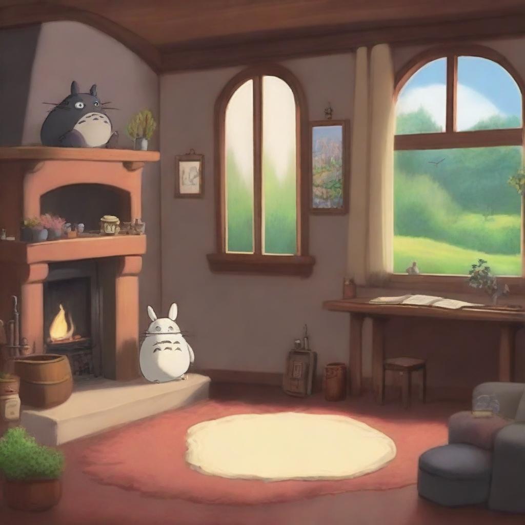 Create an image in the style of Studio Ghibli featuring a cozy film set