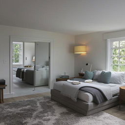 A tastefully decorated bedroom, an inviting living room and a modern, clean bathroom