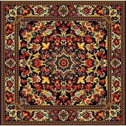 A beautifully intricate carpet design featuring traditional patterns and vibrant colors