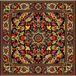 A beautifully intricate carpet design featuring traditional patterns and vibrant colors