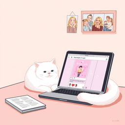 A delicate illustration in pastel tones featuring a laptop and tablet with a romantic Instagram page of Cupid open