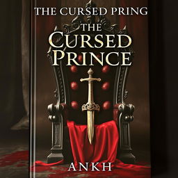 A book cover featuring an empty throne covered in blood, with a crown and a sword on it