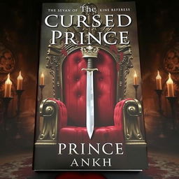 A book cover featuring an empty throne covered in blood, with a crown and a sword on it