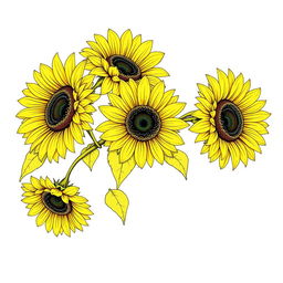 Dibujo de un ramo de girasoles con contornos bien definidos