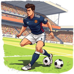 A detailed illustration of a soccer player in action, wearing a stylish and form-fitting uniform