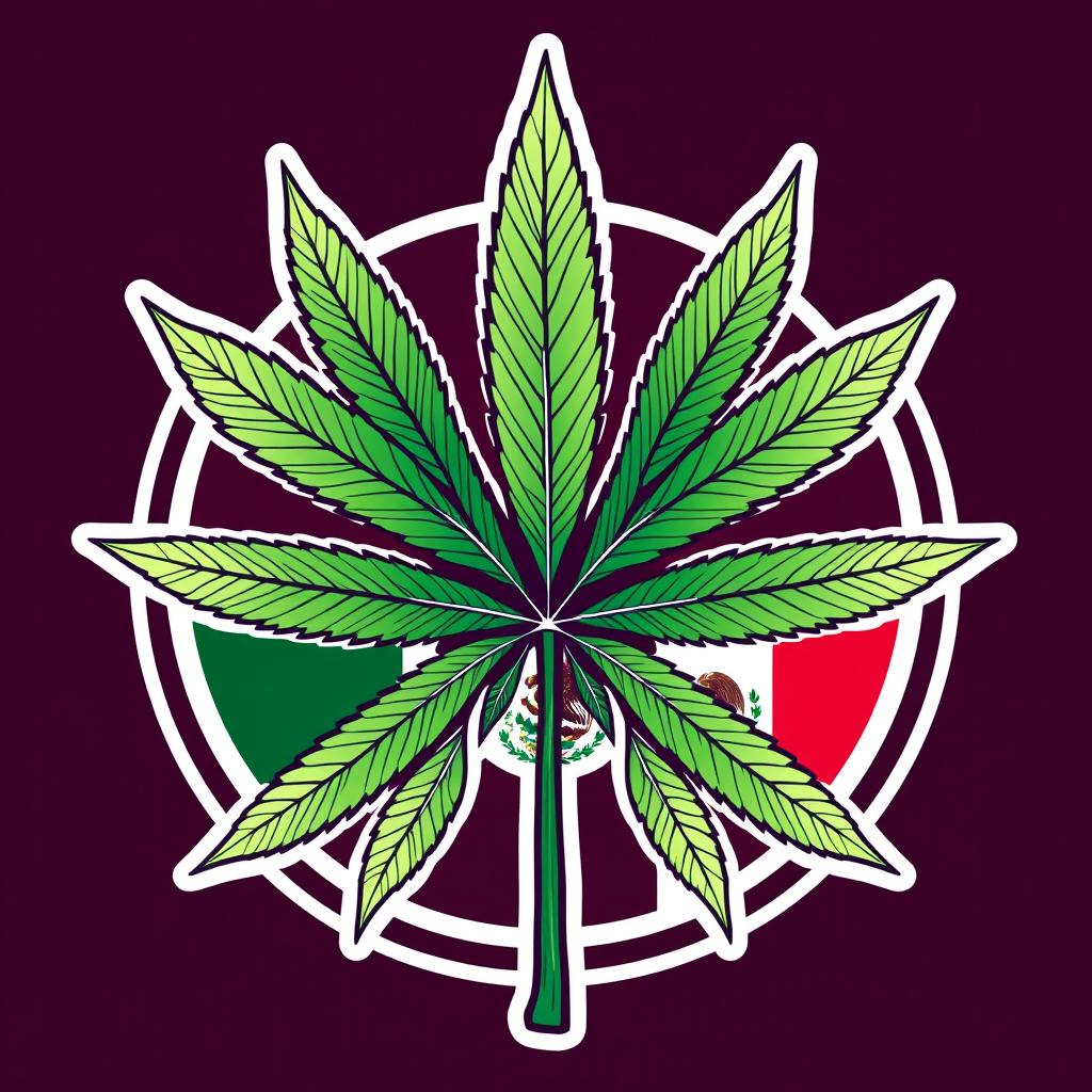 Create a logo that combines elements of cannabis culture with symbols representing Palestine and Mexico