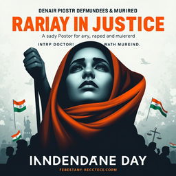 A motion poster demanding justice for a lady doctor who was raped and murdered, set against the backdrop of Indian Independence Day