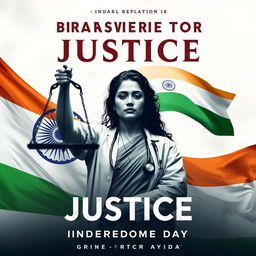 A motion poster demanding justice for a lady doctor who was raped and murdered, set against the backdrop of Indian Independence Day