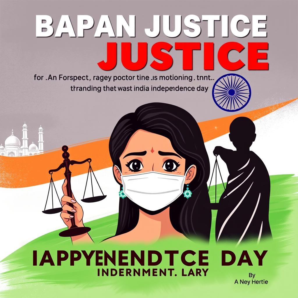 A motion poster demanding justice for a lady doctor who was raped and murdered, set against the backdrop of Indian Independence Day