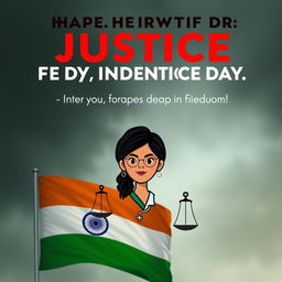 A motion poster demanding justice for a lady doctor who was raped and murdered, set against the backdrop of Indian Independence Day