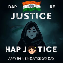 A dark-themed motion poster demanding justice for a lady doctor who was raped and murdered, set against the backdrop of Indian Independence Day