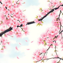 A beautiful cherry blossom tree in full bloom, illustrated in a watercolor painting style