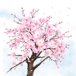 A beautiful cherry blossom tree in full bloom, illustrated in a watercolor painting style