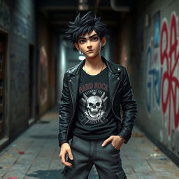 A 3D rendered image of a guy with black hair styled in a messy, rockstar fashion