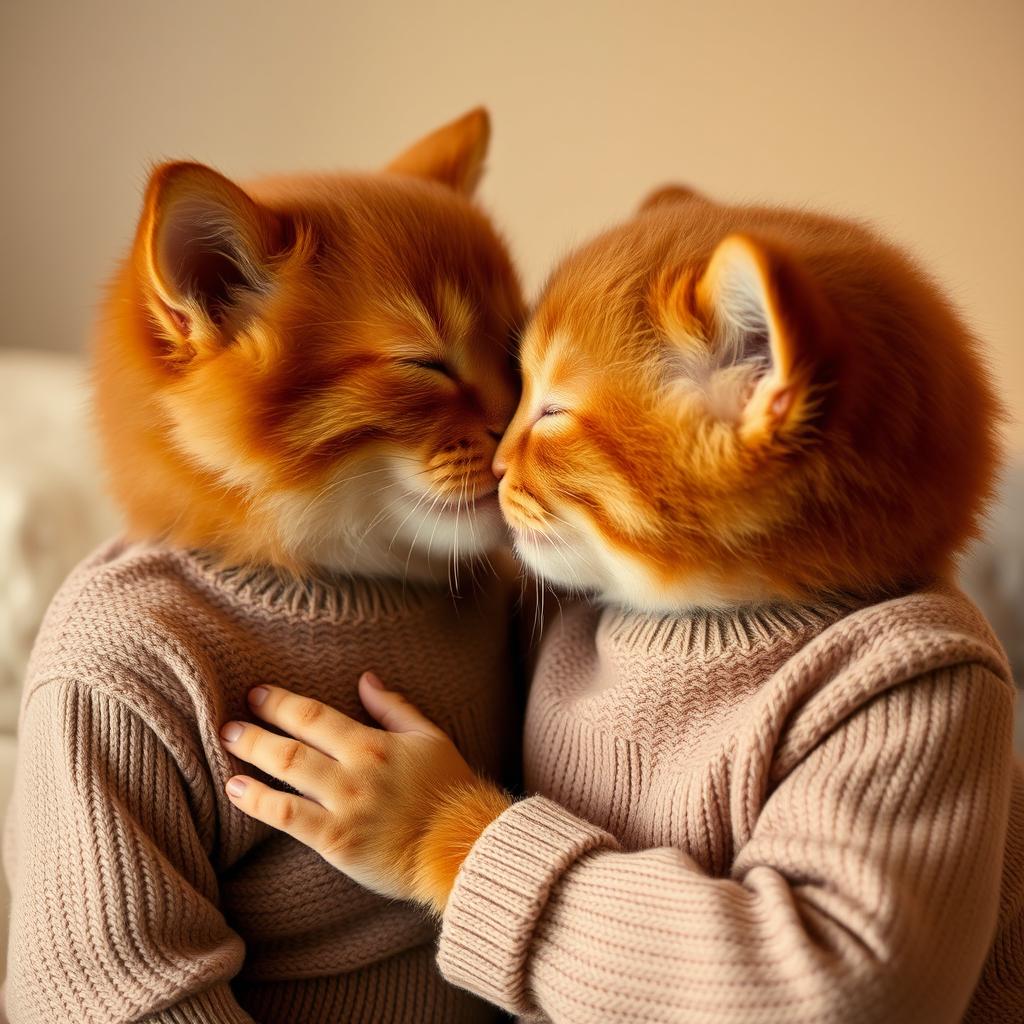 A pair of ginger twins sharing a kiss