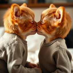 A pair of ginger twins sharing a kiss